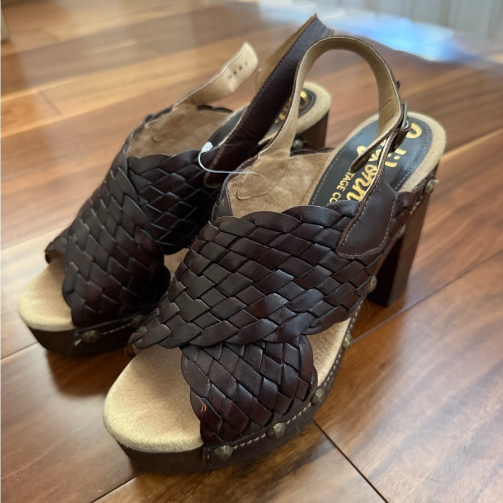 Californians Vintage Collection Braided Leather Block Heels Shoes Size 8